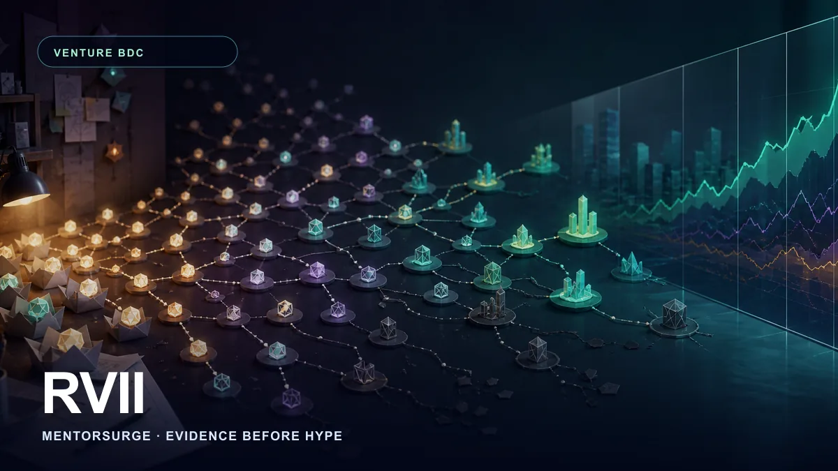 Robinhood Ventures Fund II (RVII): What the 80-Startup BDC Owns, Costs, and Risks — original MentorSurge editorial artwork